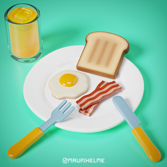 3D Egg and Bacon on Toast