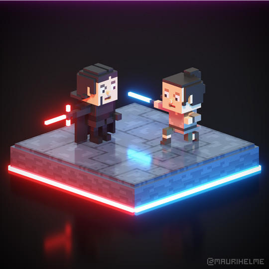Voxel Art Star Wars Kylo Ren and Rey