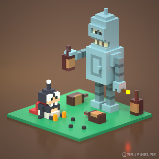 Voxel Art Bender Batman and Robin