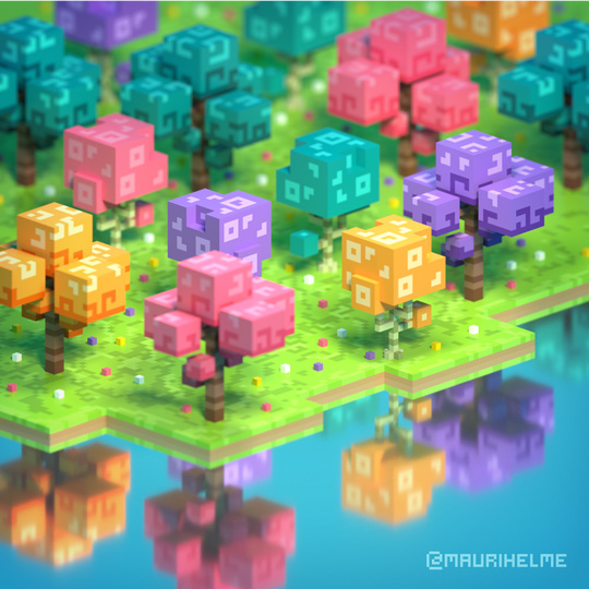 Voxel Art Spring Forest