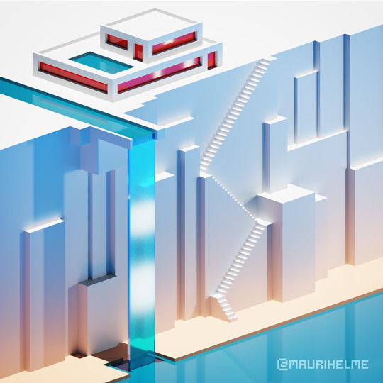 Voxel Art White Waterfall